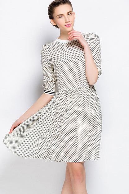 Round Neck Dot Printed Casual Short Dress