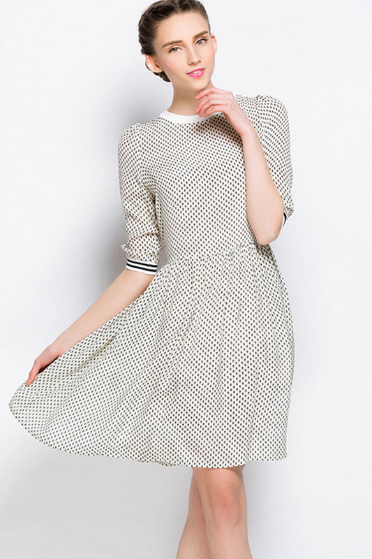 Round Neck Dot Printed Casual Short Dress