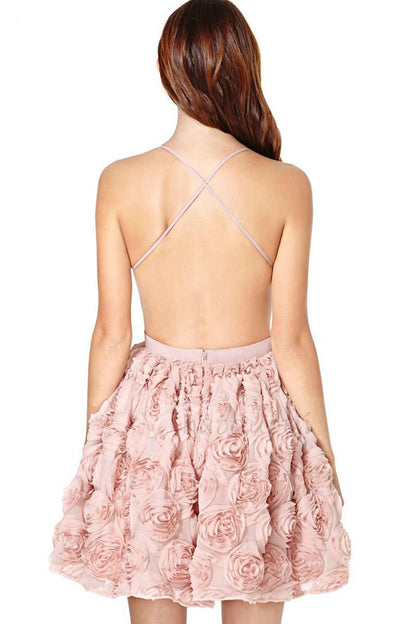 Spaghetti Backless Deep V-Neck Rose Medley Club Dress