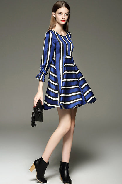 Multi Wide Stripe With Elastic Sleeve Dress