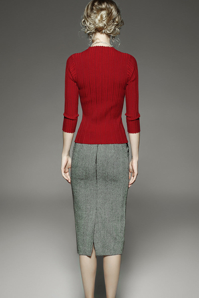 Little Mock Neck 3/4 Sleeve Pleated Tops