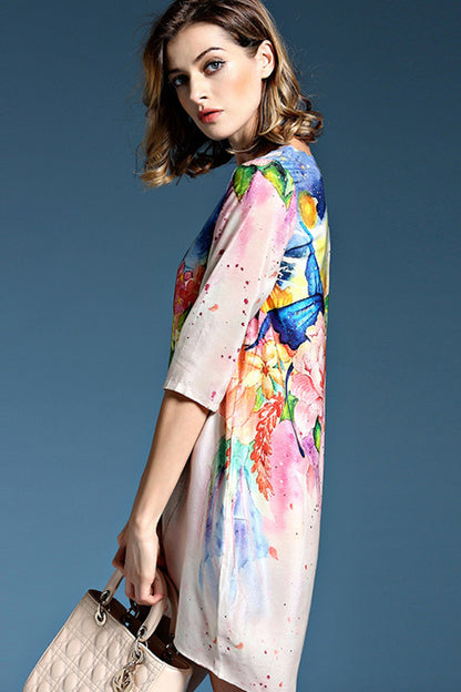 Flowers Print  Short Front Long Back Loose Dress