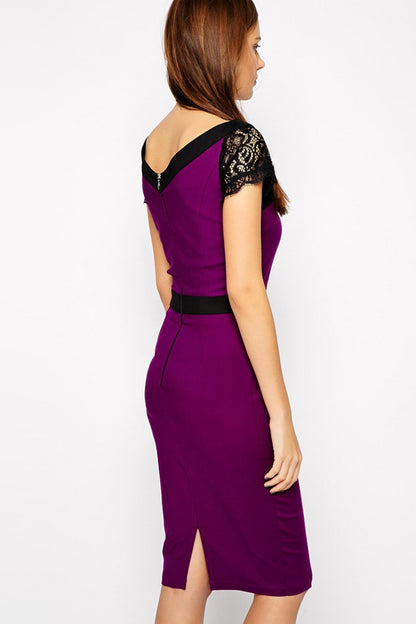 V Neck Lace Illusion High Waist Bodycon Slim Dress