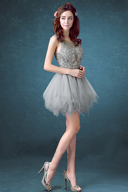 Round Collar Sheer Mesh Lace Sequin Tulle Overlay Mini Dress