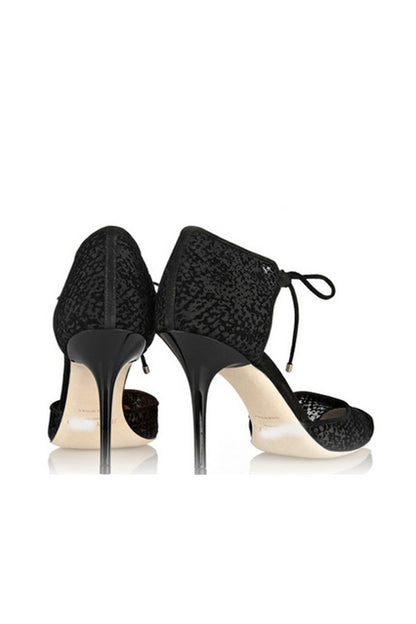 [30% OFF TILL 8 APR] Lace Pointed Toe Cut Out Strappy Pumps