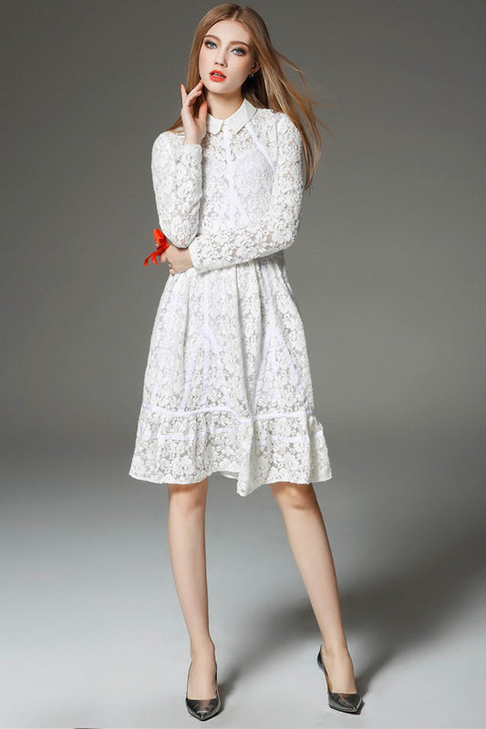 Spencial Cutting Full Lace Flared Dress