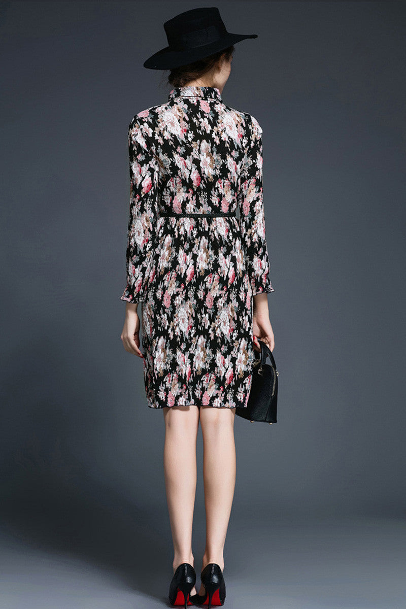 Floral Printting Elegant Dress With Belt - NJOYDRESS - 3