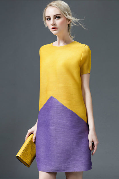 [30% OFF TILL 7 APR] Color Block Short Sleeve Casual Shift Dress