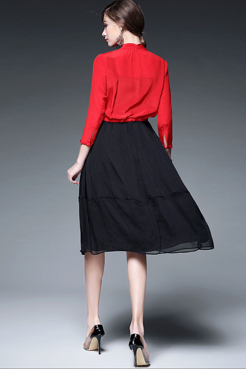 Irregular Neck Shirring Waist Swing Dress - NJOYDRESS - 3