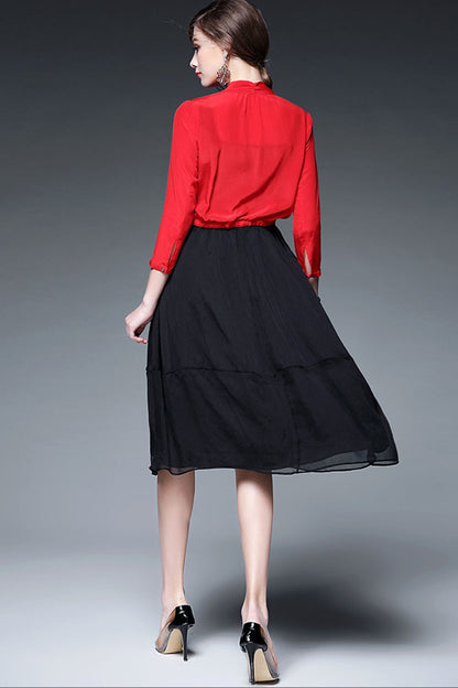 Irregular Neck Shirring Waist Swing Dress - NJOYDRESS - 3