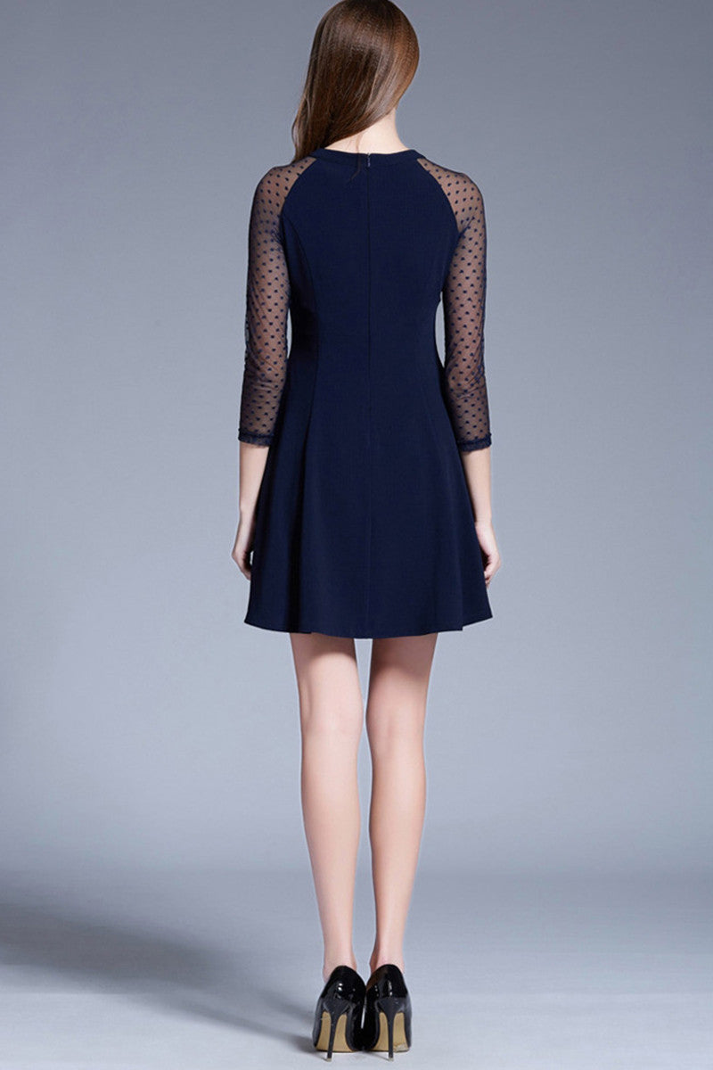 Dot Lace Paneled Round Neck Short Cocktail Dress