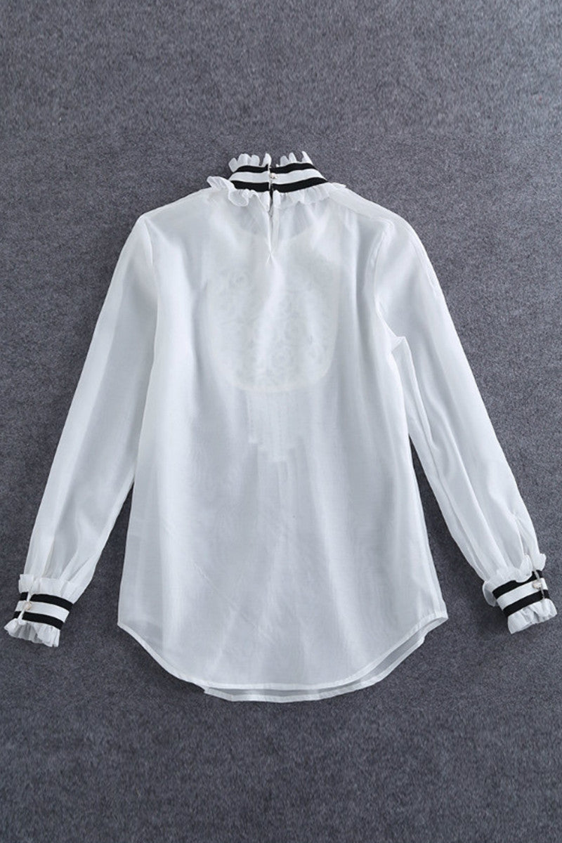 WOMEN'S RUFFLED COLLAR CASUAL LOOSE BLOUSE