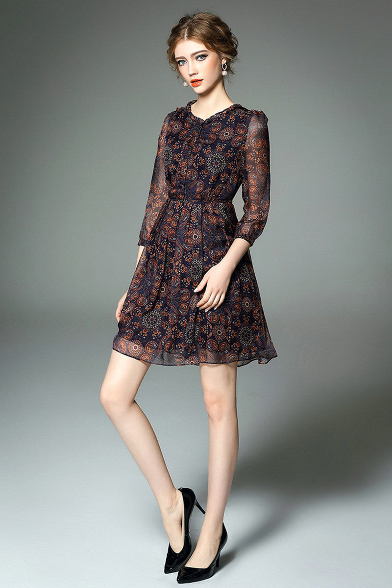 3/4 SLEEVE PRINTING VOCATIONG PARTY DRESS
