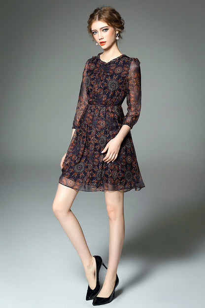 3/4 SLEEVE PRINTING VOCATIONG PARTY DRESS