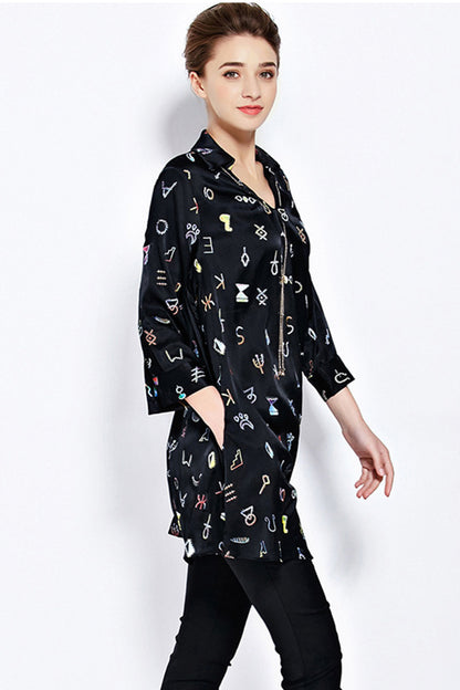 Scoop Neck Colorful Letter Print Loose Blouse Top