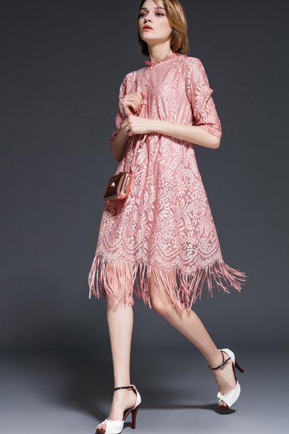 LOOSE CASUAL LACE TASSELS HALF VACATION MIDI DRESS
