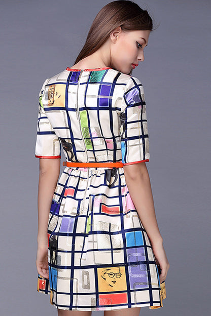 WOMEN'S VINTAGE PIECE WEAR TO WORK CASUAL SHORT SLEEVE MIDI DRESS WITH BELT