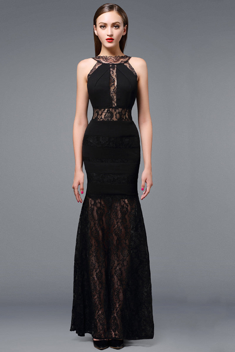 Lace Halter Backless  Full Lace Dress