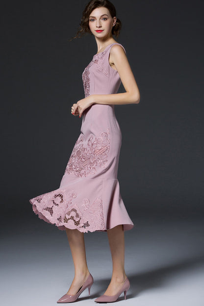 Square Neck Hollow Out Flow Lace Embroidery Mermaid Dress