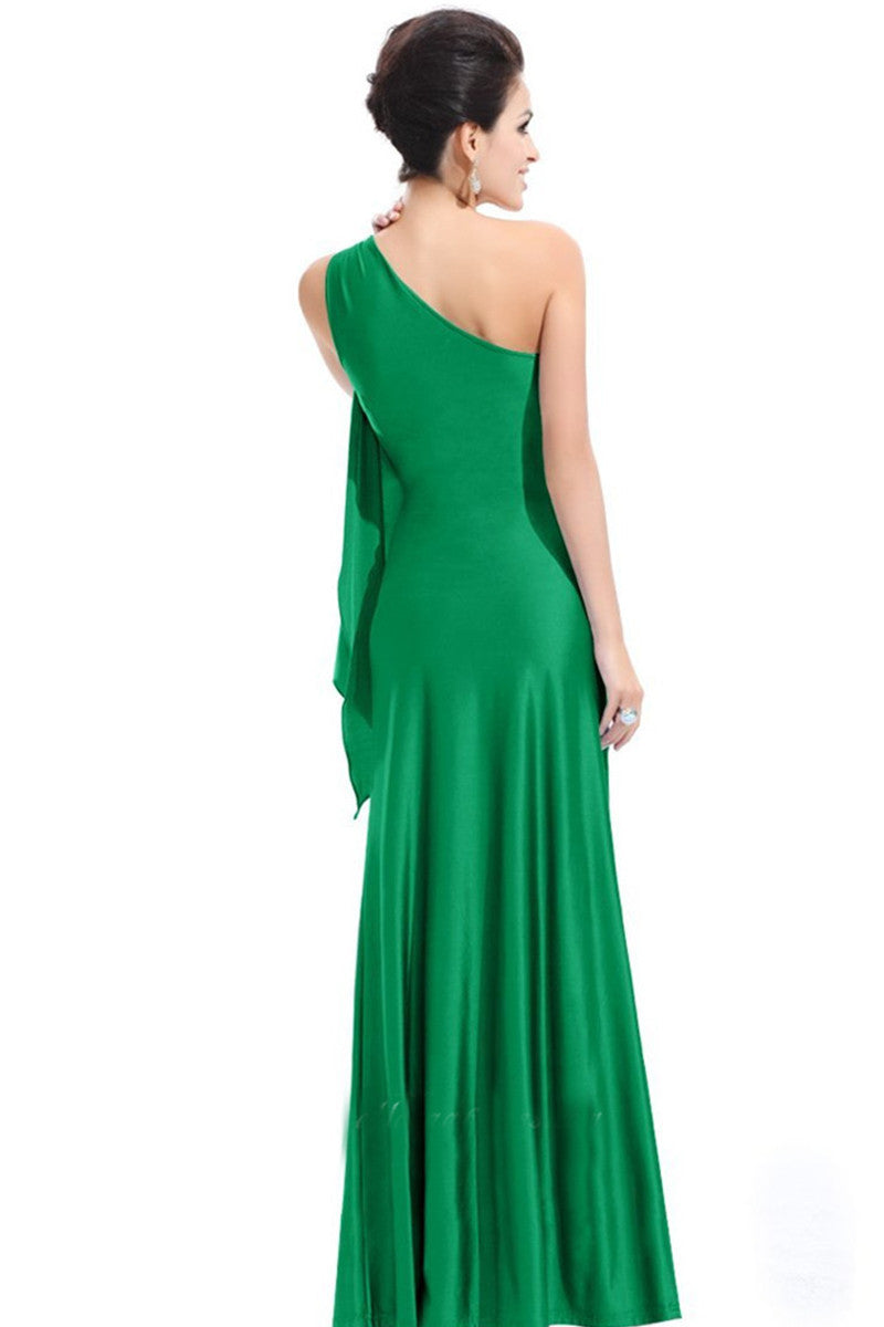 Rhinestone One Shoulder Irregular Hem Open Back Gown Dress
