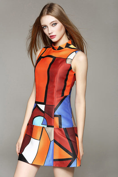 Abstract Sleeveless Short Dress