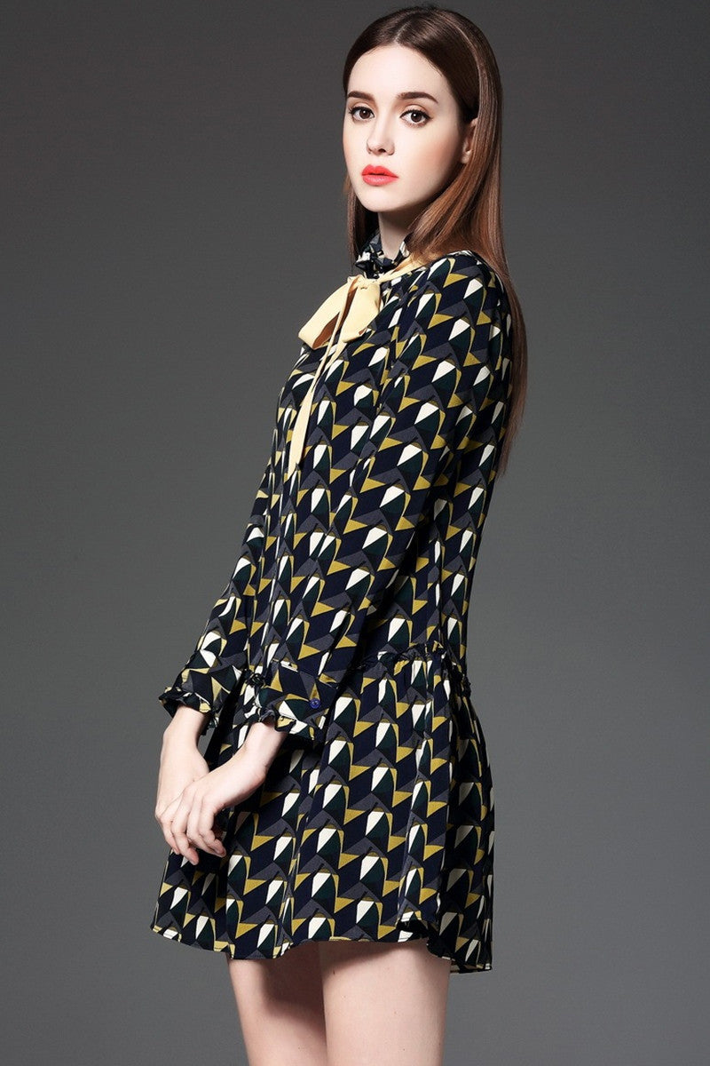 WOMEN'S CASUAL 3/4 SLEEVE DOT PRINTING STAND COLLAR PARTY DRESS