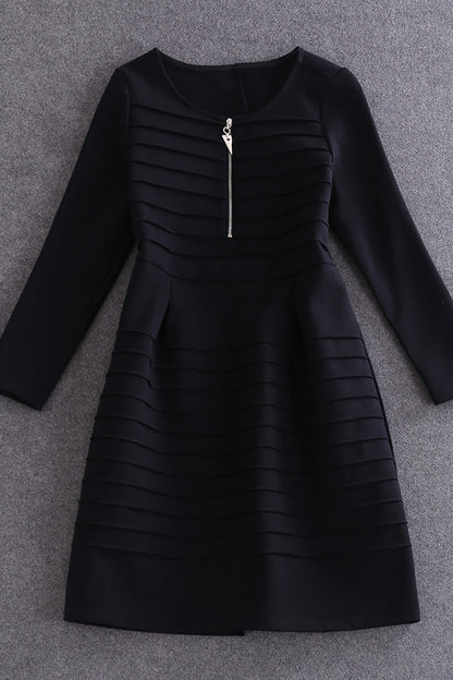 WOMEN'S ELEGANCE STRIPE ROUND NECK 3/4 SLEEVE SHORT DRESS
