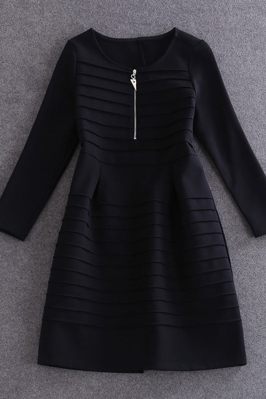 WOMEN'S ELEGANCE STRIPE ROUND NECK 3/4 SLEEVE SHORT DRESS