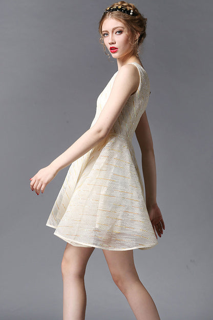 Sequin and Line Illusion Mesh Fit-and-Flared Cocktail Dress