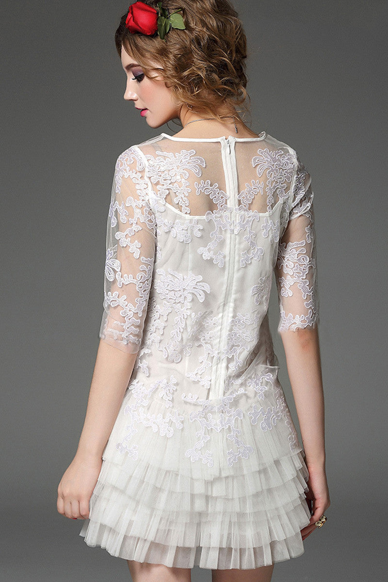 Sequin Lace Patch Multi-Layer Mini Dress
