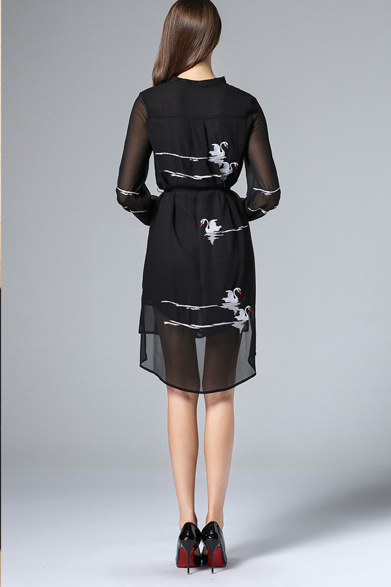 Hi-low Dress With Sweety Swan Embroidered - NJOYDRESS - 3