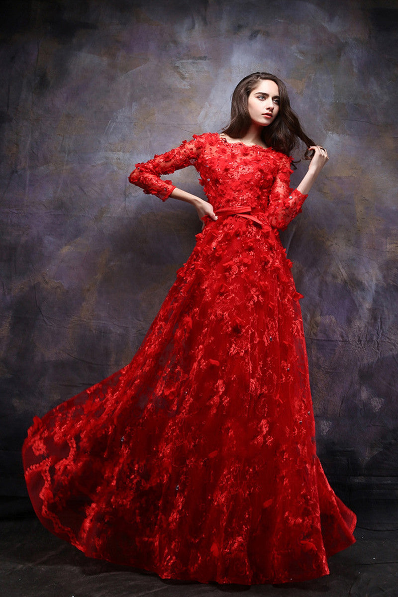Full Emboridered With Hand Made Floral Trimed Party Dress