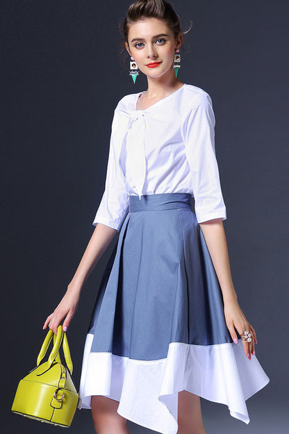 Causl Half V Neck With Bow Basic Tops
