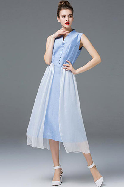 CASUAL WEAR TO WORK V NECK SLEEVELESS SLIM A-LINE DRESS