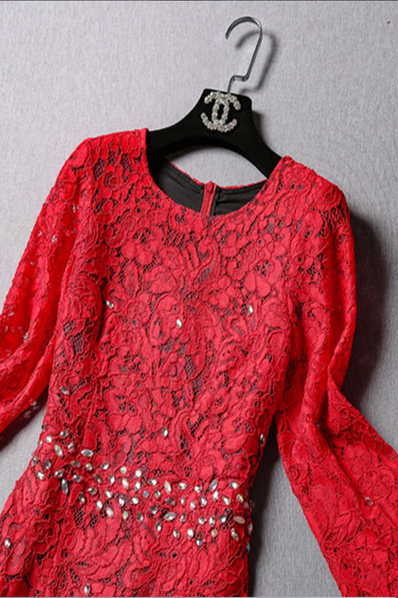 3/4 Sleeve Full Lace Slim Dress - NJOYDRESS - 4