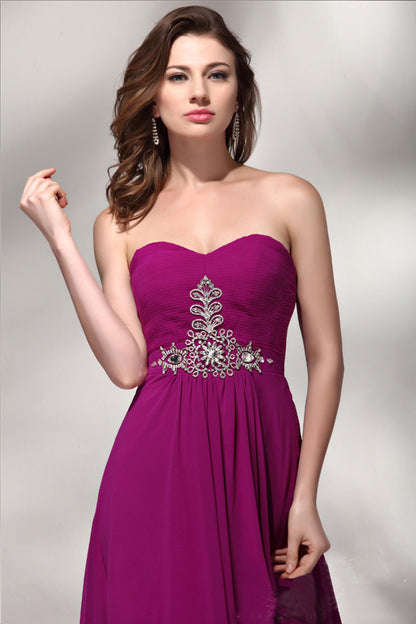 Strapless Sweetheart Beaded Chiffon Maxi Dress