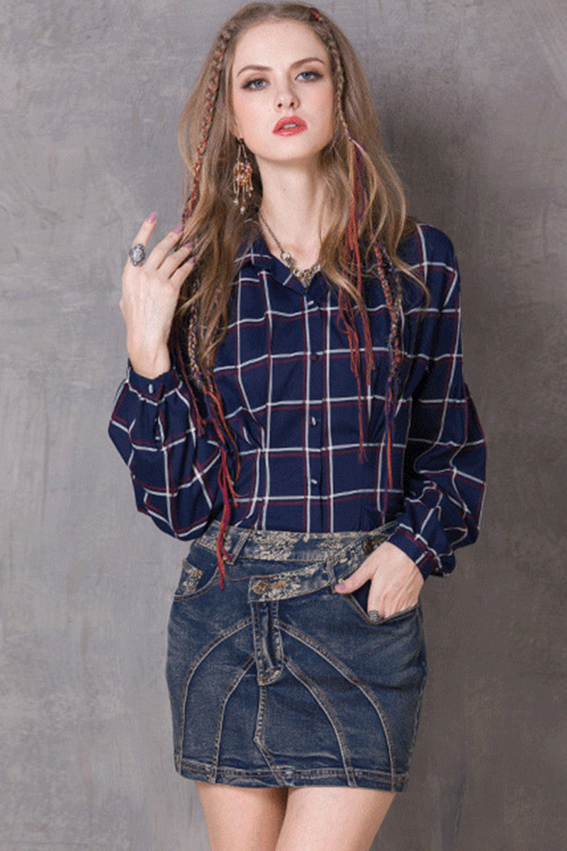 [30% OFF TILL 8 APR] Long Sleeve Plaid Casual Blouse