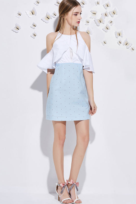 Cold shouder printed skirt casual dress