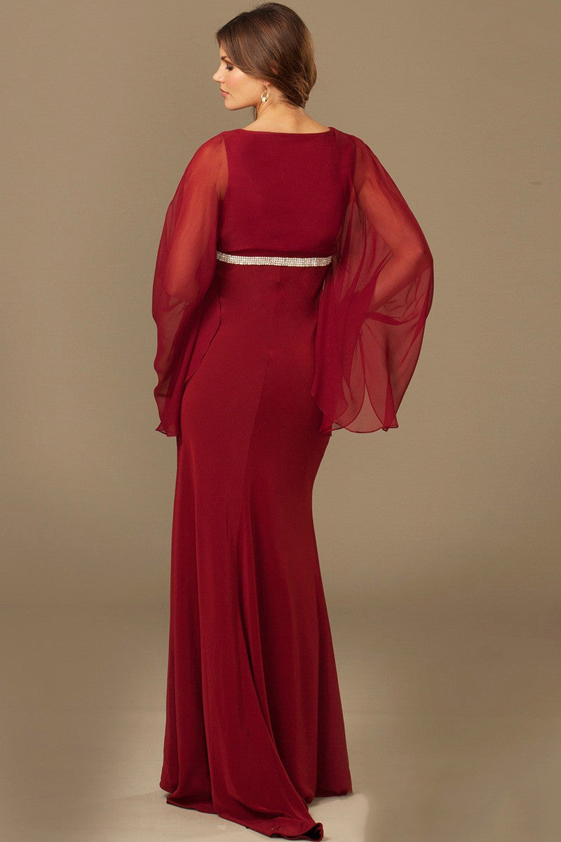 Beaded Sleeve Open And Waist  Batwing Sleeve Party Dress