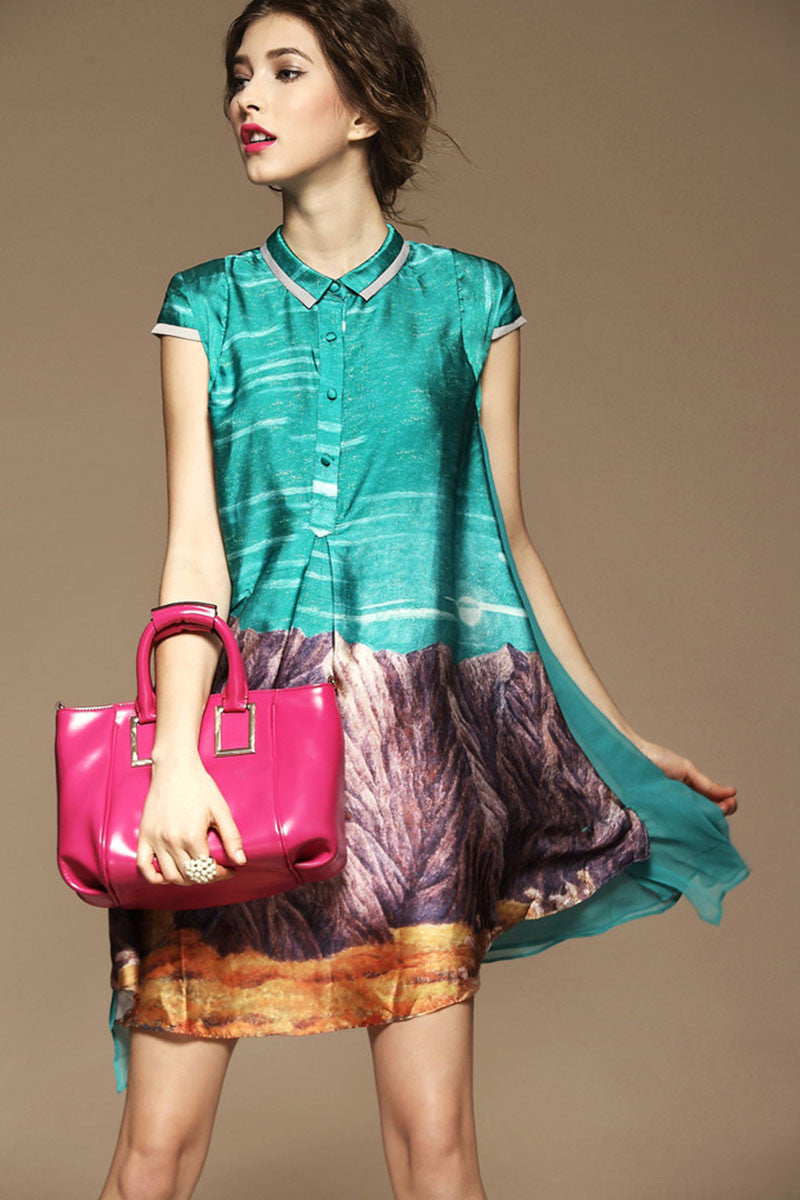 WOMEN'S CASUAL SHORT SLEEVE PRINT AND FLORAL VOCATION DRESS