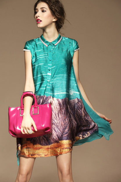 WOMEN'S CASUAL SHORT SLEEVE PRINT AND FLORAL VOCATION DRESS