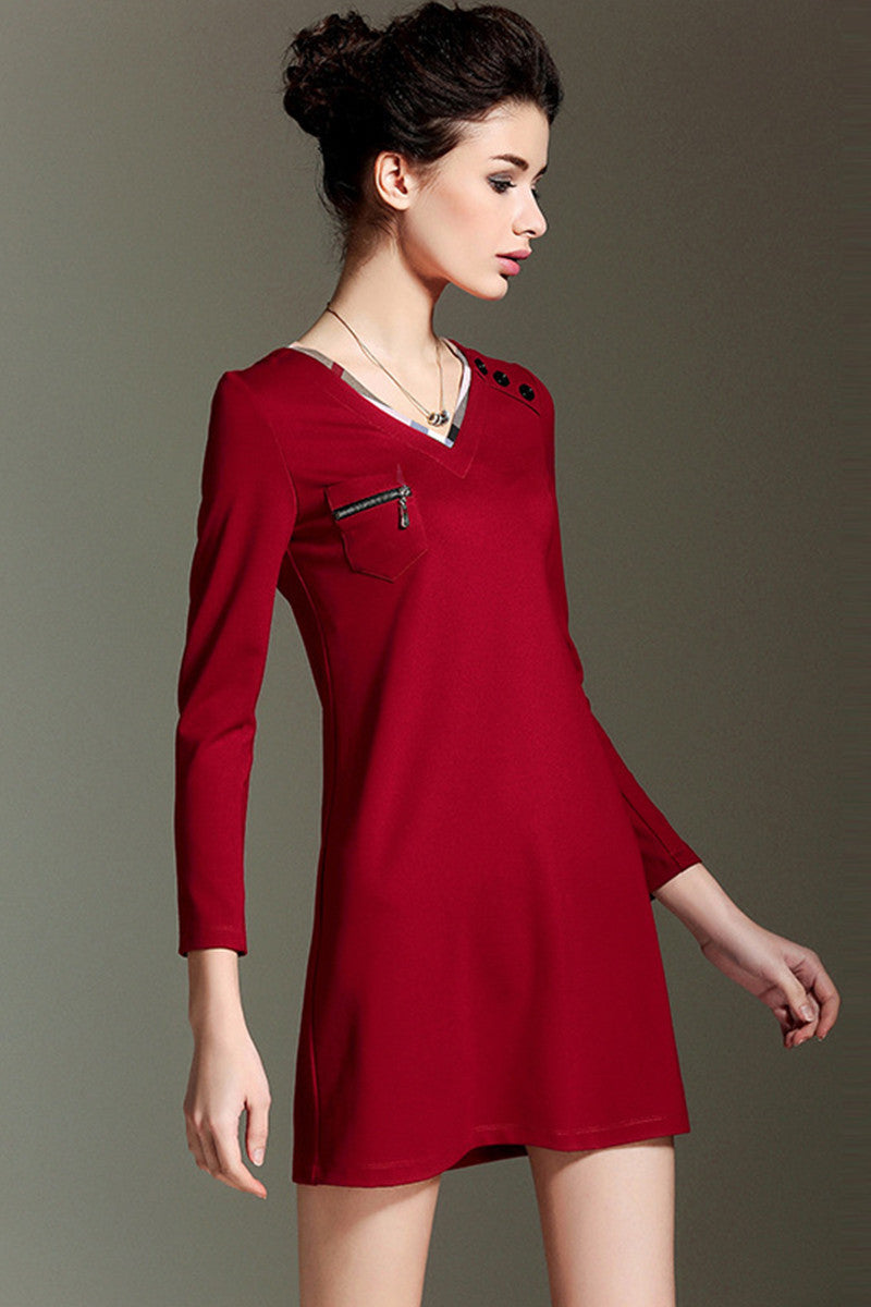 V Neck Slim And Fit Stretch Dress
