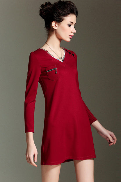 V Neck Slim And Fit Stretch Dress