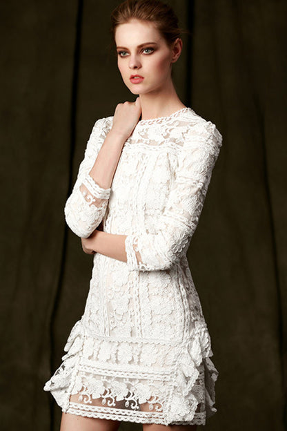 [30% OFF TILL 8 APR] Vintage Hollow-Out 3/4 Sleeve Lace Embroidery Cocktail Dress