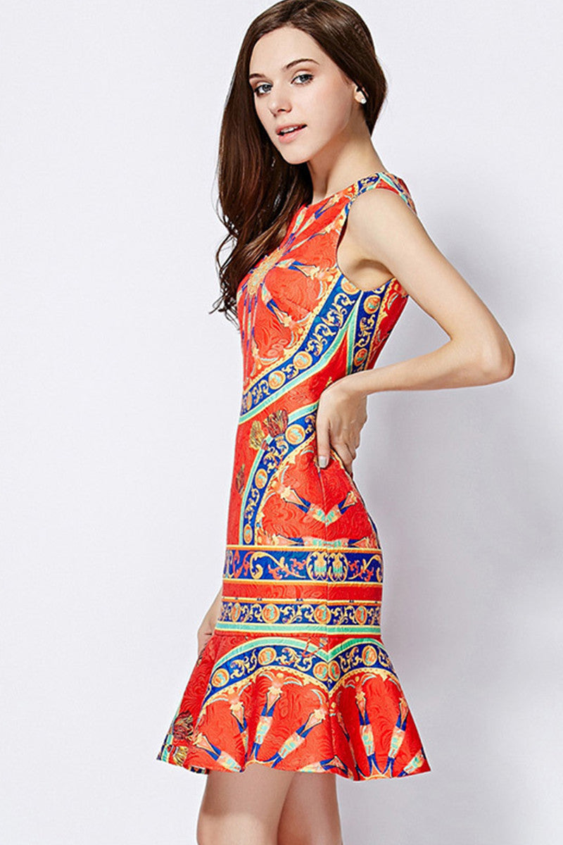 Little Ruffle Bottom Sicily Bright Printed Dress