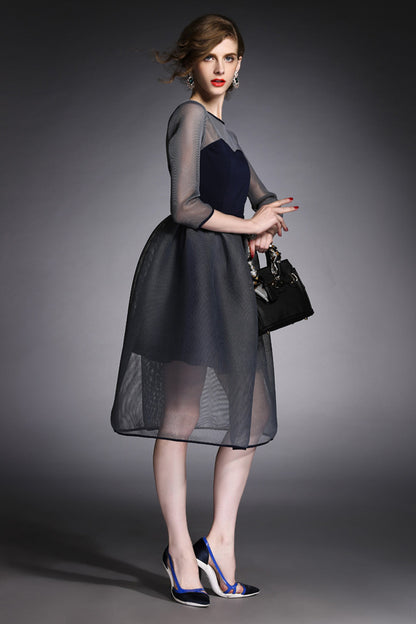 Sheer Mesh Patch Bubble Full Dress
