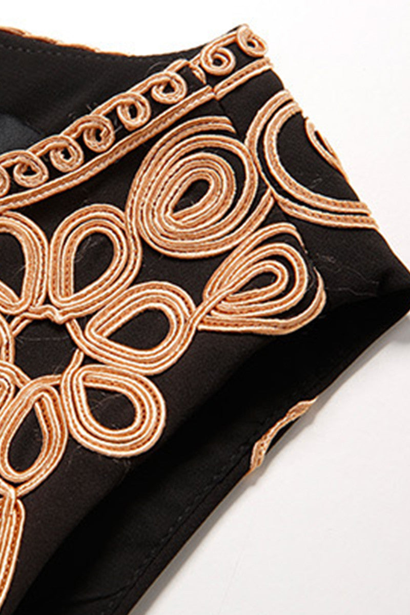 Round Collar  Embroidery Slim Wrap  Dress