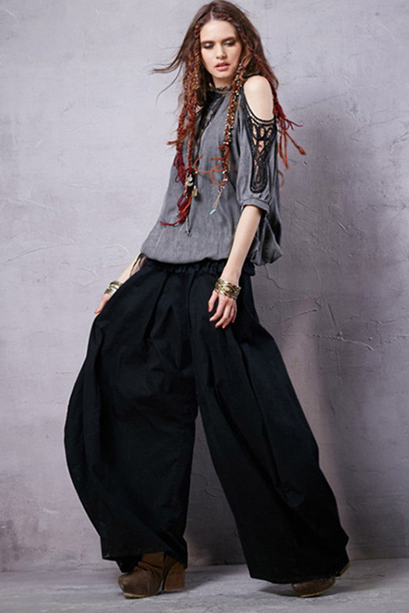 Stand Collar Crohet Open Sleeve Organza Denim Top