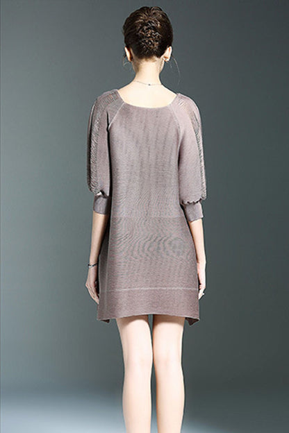 Boat Neck Hollow Out 3/4Sleeve Loose Dress
