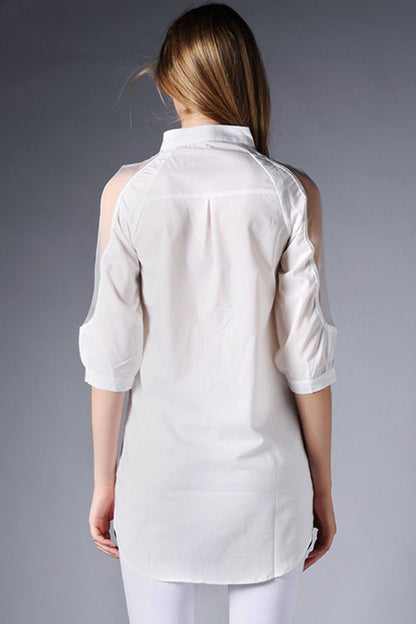 Button Down Shirts With Net Sexy Looking On Shoulder - NJOYDRESS - 2
